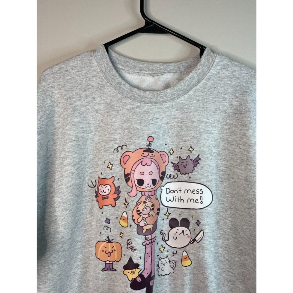 Halloween Don’t Mess With Me Sweatshirt – Ash Gray Graphic Crewneck Size L - Picture 3 of 7